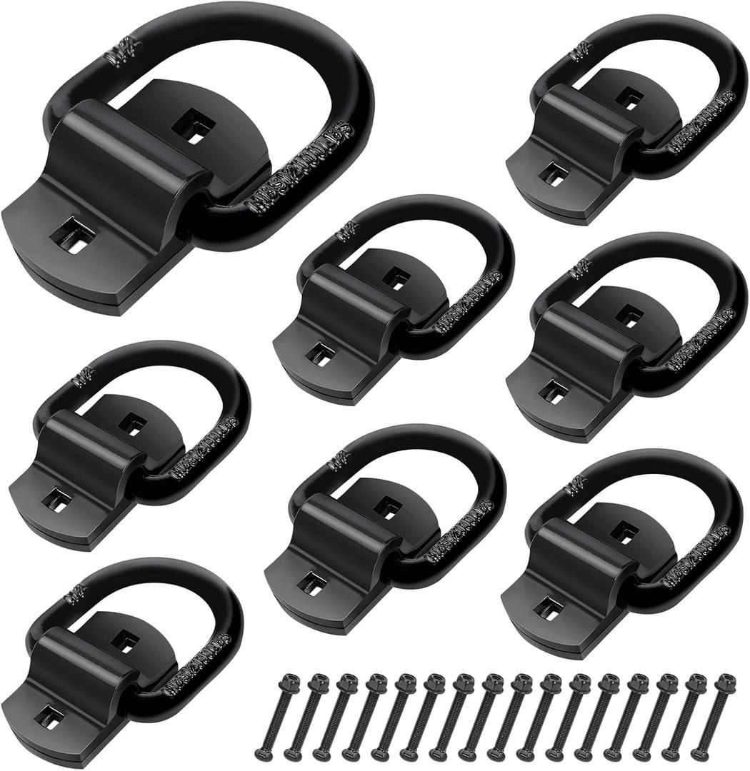 Eapele 1/2" D Rings Tie Down Anchors, Heavy Duty Steel Breaking Strength 12000 lbs, Surface Mount Hooks for Securing Cargo on Trailer, Trucks with Screws and Bolts (Black 8pcs)