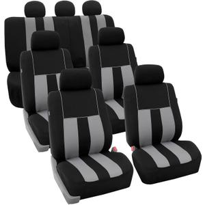 FH Group Three Row Striking Striped Full Set Car Seat Covers, Airbag Compatible & Split Ready  Universal Fit for Cars Trucks & SUVs Gray