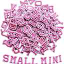 130pcs Iron on Letter Patches 0.7 inch, 5 Sets of 26 Embroidered Alphabet A-Z Patches for Clothing Jackets Hats Backpacks Jeans Pink