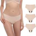 Washable Incontinence Underwear for Women, 1.8 oz Absorbency, Reusable & Leak Proof Seamless Mid Rise Briefs for Bladder Leakage, 3 Pack (Beige, M)