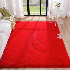 BENRON Fluffy Red Rug 4x6 Soft Rugs for Kids Bedroom Living Room Plush Fuzzy Rugs for Girls Boys Room Decor Non-Slipping Indoor Rug Carpets, Washable (4' x 6')