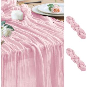 Wokceer Pink Cheesecloth Table Runner Spring 2Pack 10FT Blushing Pink Boho Gauze Easter Table Runner for Party Rustic Sheer Runners for Baby Bridal Shower Wedding