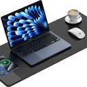 TopMade Mouse Pad with 15W Fast Wireless Charging, 31.5"x11.81" XL Large Gaming Waterproof Desk Pad with Ultra-Smooth Surface, Non-Slip Base, Classic Black Computer Desk Mat for MacBook, PC, Laptop