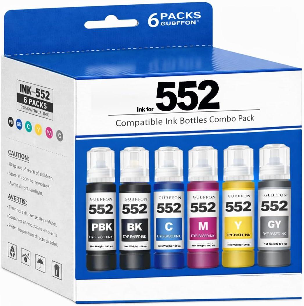 Compatible for 552 Ink 600ml Refill Ink Bottle Replacement for EcoTank Photo ET-8550 ET-8500 Printer High Capacity 6-Pack (Not Sublimation Ink)
