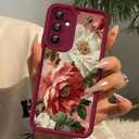 for Samsung Galaxy A54 5G Case, Creative Flower Pattern Design Girls Women Liquid Silicone Cover, Thicker Frame Shockproof and Scratch-Resistant Soft Case for Samsung A54 - Floral Crimson