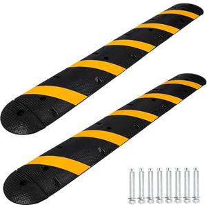 7FT Rubber Speed Bump with 4 End Cap, 2-Pack Speed Bumps for Road, 66000 LBS Capacity Speed Humps with 8 Bolts for Parking Lots