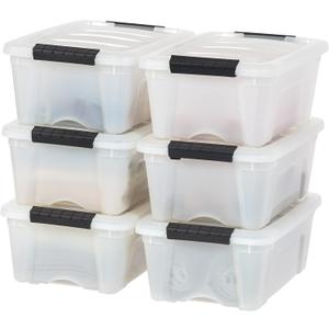 IRIS USA 13 Qt Stackable Plastic Storage Bins with Lids, 6 Pack - BPA-Free, Made in USA - Discreet Organizing Solution, Latches, Durable Nestable Containers, Secure Pull Handle - Pearl