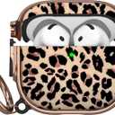 Maxjoy for AirPods 4 Case with Lock, Cute AirPods 4 Case Lock Protective Hard AirPod 4 Generation Cover for Women Men with Keychain Clip for AirPod 4th Generation Cover 2024, Leopard (Brown + Yellow)