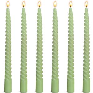 6 Pack 10 Inch Sage-Green Spiral Taper Candles for Christmas and Spring Home Decoration, Unscented Dripless Twisted Candlesticks for Dinner St. Patrick's Day Earth Day and Garden Parties