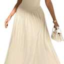 SOLY HUX Women's Summer Maxi Dress Modest Mock Neck Cap Sleeve A Line Flowy Elegant Long Dresses Pure Khaki Medium