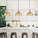 12 Inch Gold Pendant Lights Hammered Matte Pendant Lights for Kitchen Island Industrial Farmhouse Adjustable Height Dome Hanging Light Fixtures for Barn, Dining Room 3 Packs