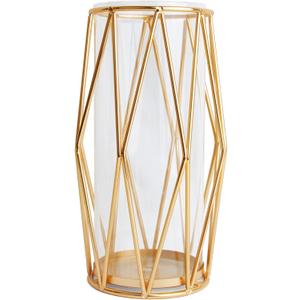 FSyueyun Gold Flower Glass Vases for Centerpieces with Premium Metal Rack, Modern Large Vases Home Decor Living Room or Wedding Centerpiece (8.7 Inches Tall)