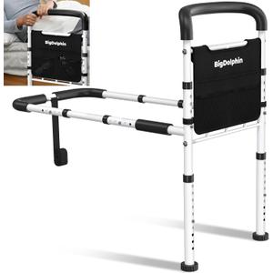 Bed Rails for Elderly Adults Safety - ASTM Approved Adjustable Bed Cane with Non-Slip Ergonomic Handle & Storage Pocket, 400 LBS Stable Bed Assist Rails for Seniors, Tool-Free, Model