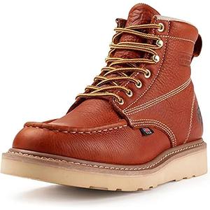 SUREWAY 6 in Mens Soft/Steel Toe Work Boots for MenFull Grain Leather,GoodyearWelt,NonSlip EH Safety Industial Construction Wedge Moc Toe Work Boots/Shoes,Waterproof Soft Toe Light Brown,Size 8.5