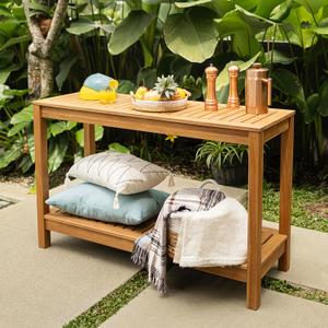 Cambridge Casual Logan Solid Teak Wood Outdoor Console Table Narrow Garden Table with Bottom Shelf for Patio, Deck, or Poolside Premium Weather-Resistant