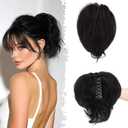BARSDAR Claw Clip Short Human Hair Ponytail Extension with Bendable Metals - DIY Styles 8 Inch Real Human Hair Messy Bun Hairpieces for Women - Thick Natural Short Black Ponytail Daily Wear