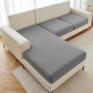 Deep Dream Sectional Couch Covers 3 Pieces, Couch Cushion Covers L Shape Couch Cover Stretch Sofa Slipcover for Left/Right Chaise Sectional Couch (2 Seater + 1 Chaise, Dark Grey)