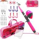 Play22 Kids Fishing Pole Pink - 40 Pc Kids Fishing Rod and Reel Combos - Fishing Poles for Youth Kids Includes Fishing Tackle, Fishing Gear, Fishing Lures, Net, Carry On Bag, Fully Fishing Equipment