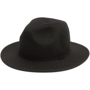 Joywant Womens Straw Fedora Beach Sun Hat, Packable Wide Brim Panama Hat for Women UV UPF50+ Summer Hat (Black, L)