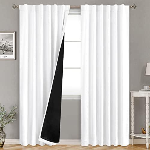BGment Full Blackout Curtains with Thermal Insulation Liner Curtains 95 Inches Long, Rod Pocket and Back Tab Room Darkening Double Layer Window Curtain for Bedroom(52 x 95 Inch, 2 Panels, Pure White)