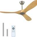 60 Inch Wood Ceiling Fan Without Light, Energy Saving DC Reversible Motor Ceiling Fan, Quiet and Strong Wind, Suitable for Living room, Dining room, Bedroom, Terrace(Brushed Nickel Wood)