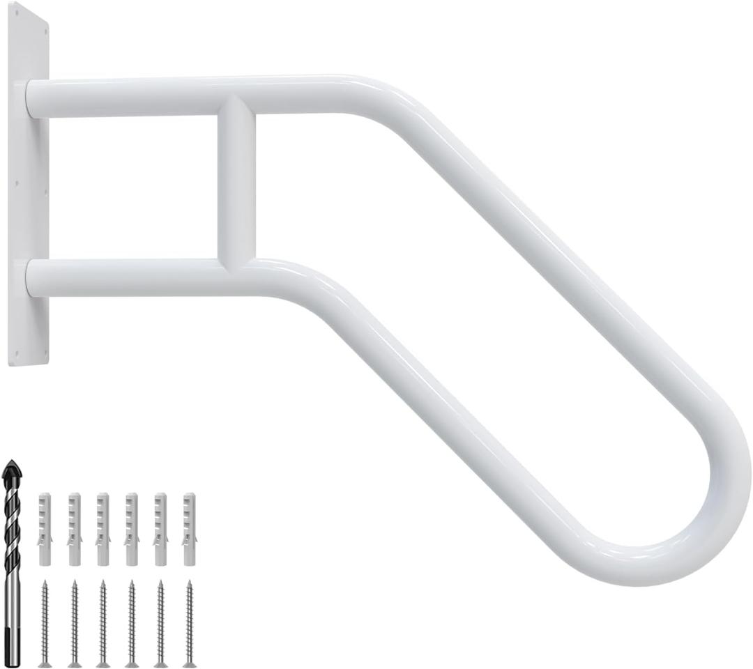 Handrails for Outdoor Steps Wall Mount, Stair Railings for 1-3 Steps, U-Shaped Staircase Handrail for Garage, Porch, Yard and Garden - White, 1 Pack