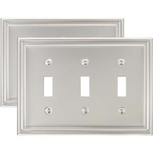 2-Pack Triple Toggle Wall Plate, Satin Nickel Light Switch Cover, Metal Switch Covers Wall Plate, Midsize, A035 Series