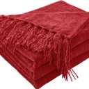 CozeCube Chenille Throw Blanket for Couch, Cozy Plush Fuzzy Decorative Christmas Red Blanket with Fringe Tassels, Lightweight Throws for Bed Sofa Gift Home Decor, 50"X60"