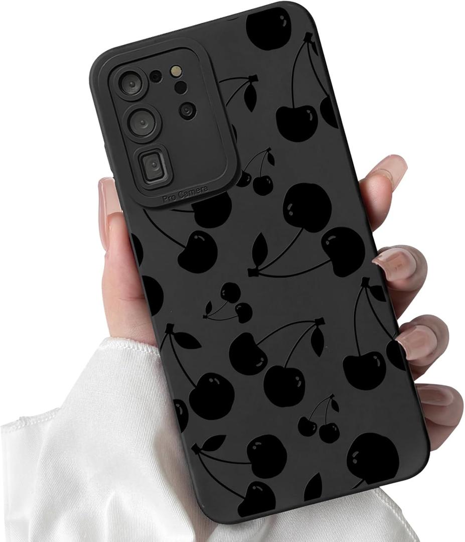 Lovmooful Compatible for Samsung Galaxy S20 Ultra Case Cute Cool Cherry with Black Design for Girls Women Soft TPU Shockproof Protective Girly for Samsung Galaxy S20 Ultra-Cherry