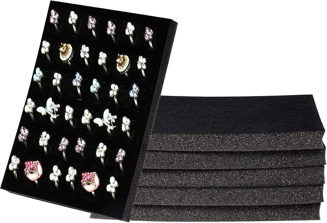 Juvale 6-Pack Black Velvet Ring Organizer & Jewelry Box Inserts - 36-Slot Foam Insert Tray for Stud Earrings & Rings (7.5 x 5.5 x 0.5 in) - Jewelry Foam