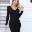 Valiamcep Women's Mini Dress V Neck Ruffle Long Sleeve Ribbed Slim Fitted Bodycon Pencil Dresses (Black, M)