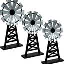 Yulejo Set of 3 Wooden Farmhouse Windmill Table Top Decor - Small Distressed Black Grey Rustic Themed for Kitchen Garden Home
