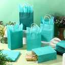 Kolldenn 50 Set Teal Blue Gift Bags with Tissue Paper 8.27 x 5.91 x 3.15 Inch Small Paper Bags with Handles Thank You Gift for Baby Shower Bridal Shower Wedding Party Favors Goodies