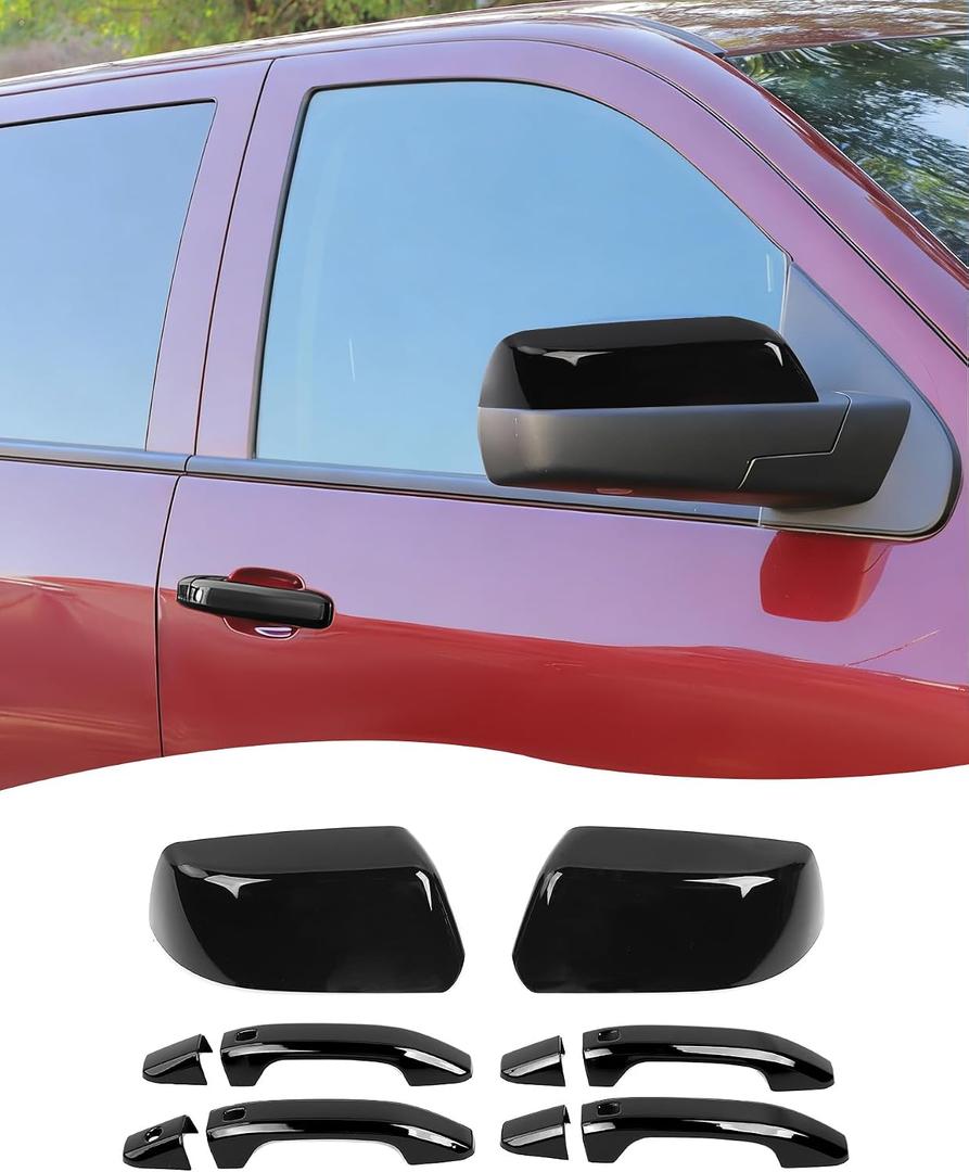 Carbon fiber Mirror Cover Caps & Door Handle Covers Compatible with 2015-2019 Chevy Tahoe Suburban GMC Yukon/ESCALADE Exterior Accessories (NOT Replacement)