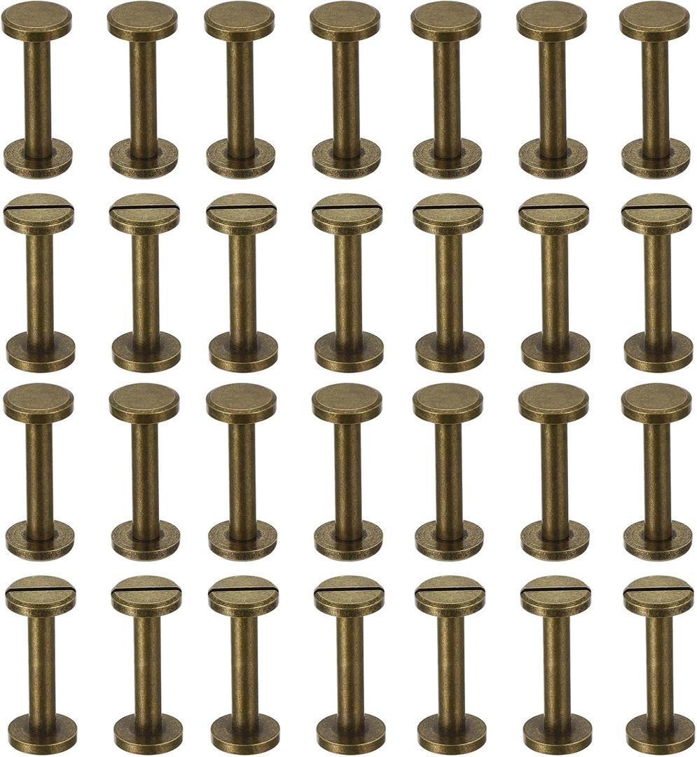 PATIKIL 25 Sets Chicago Screws, 20mm L Chicago Screw Slotted Binding Post Screw Bolts Rivets Brass Fasteners Connectors for Leather Belt Scrapbook Photo Albums, Bronze