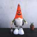 Halloween Plush Gnome Figurine Decoration, Extendable Standing Ghost Gnome Doll with Telescopic Legs, Halloween Ornament Tray Table Decor Home Decorations (Pumpkin Hat)