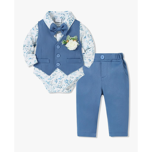 SANMIO Baby Boy Clothes Suits Infant Gentleman Outfit Collared Dress Shirt+Vest+Tie+Corsage+Pants 5Pcs Baby Suit Sets 6-12M