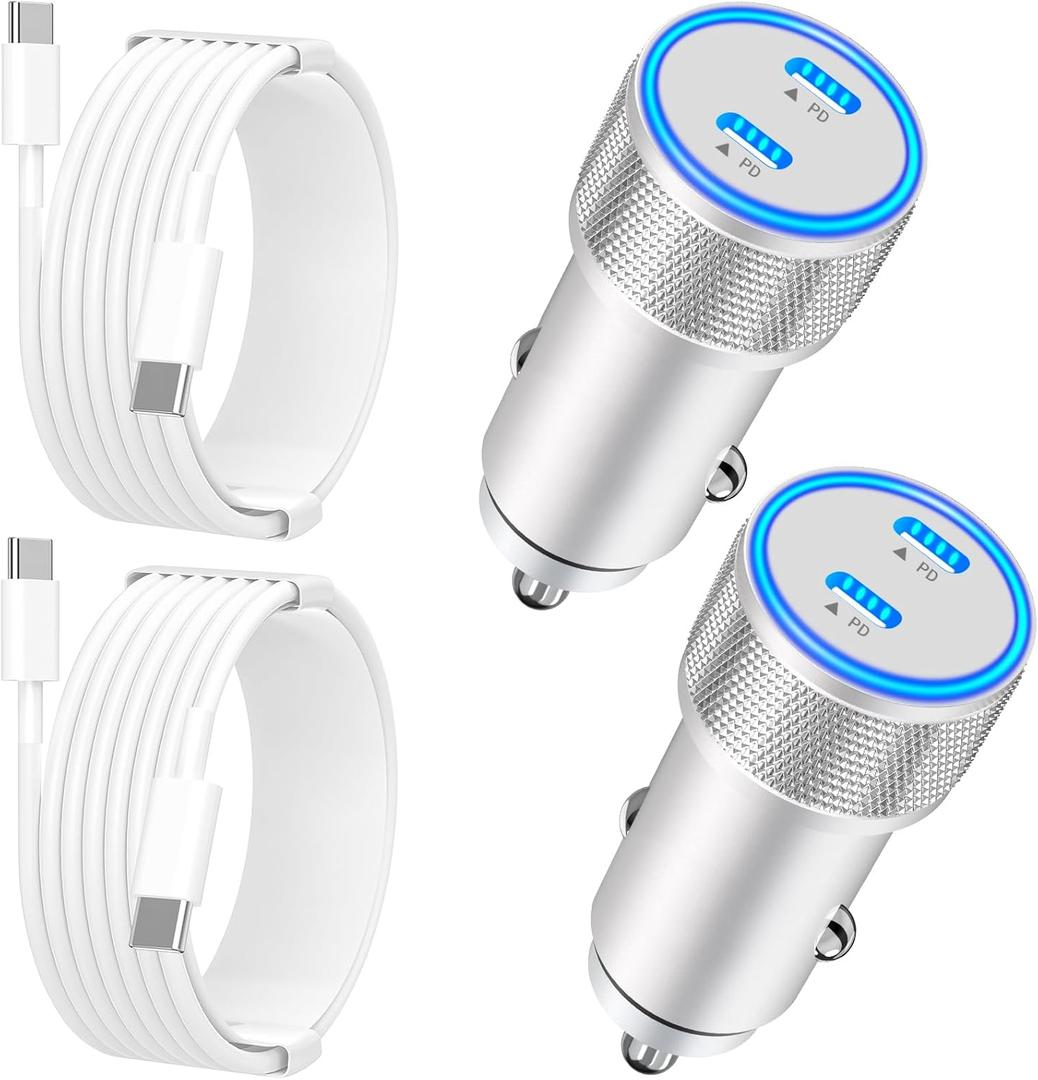 MFi CertifiediPhone 17 Car Charger Fast Charging, BARMASO 2Pack 90W Dual PD Power Cigarette Lighter USB C Car Charger + Type-C Cable for iPhone 17/17 Air/17 Pro/17 Pro Max/16/15/Galaxy S25/S24/Pixel (Silver Titanium)