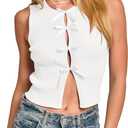 Women's Crop Bow Tie Front Vest Tops Cute Crew Neck Ribbed Fitted Going Out Tank Tops (Small)