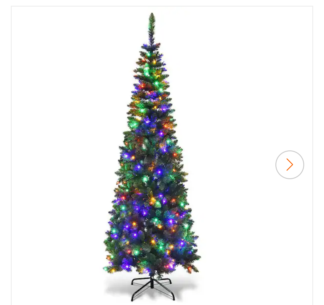 6.5 ft. Pre-Lit Hinged Artificial Pencil Christmas Tree with 250 Multi-Color Lights
