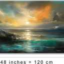 Ocean Sunset Landscape Canvas Wall Art for Living Room Bedroom Home Decoration, Beautiful Nature Scenery Oil Painting Print Picture Decor Artwork, Gallery Wrapped Gift Inner Frame 23x46 Inches