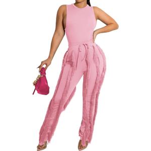 EDITCOZY Women Sexy Two Piece Outfits Fringe Pants Set Tassel Club 2 Piece Sets Going Out Birthday Party Night, Size: XX-Large