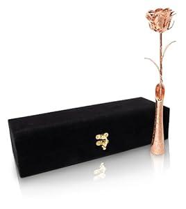 VonDelve 24K Rose Gold Dipped Long Stem Real Rose, Natural Handpicked Genuine Flower Preserved as an Everlasting Keepsake for Wife, Mother or Best Friend, Birthday or Anniversary Rose Gold