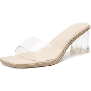 vivianly Women's Low Block Heels Sandal Square Open Toe Chunky High Heels Slip on Heeled Sandals Mules Slide for Party Wedding Dress Shoes