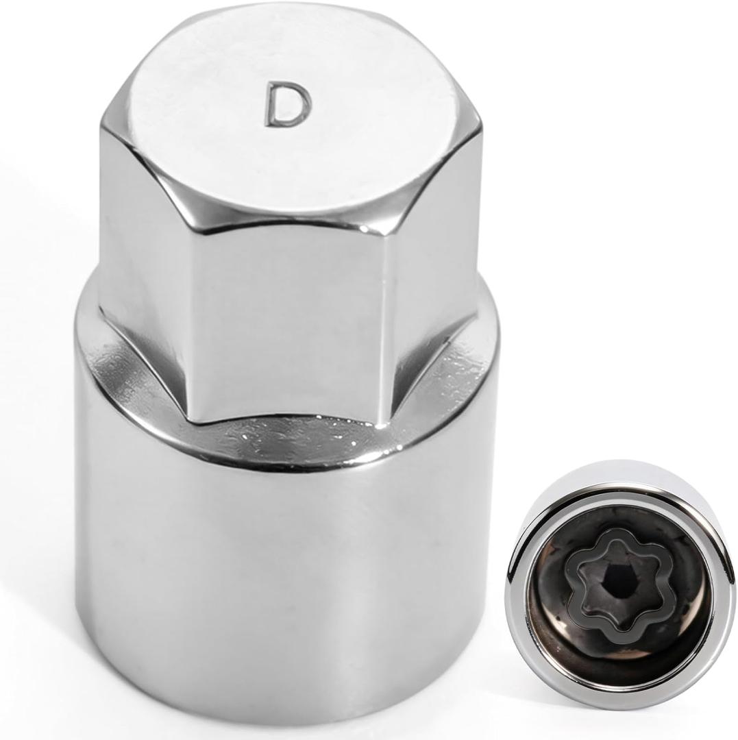 D-Type Wheel Locking Nut Remover Tool Compatible with Lexus Toyota Anti-Theft Lug Nut Key Heavy-Duty Steel Socket for Secure Hub Installation Removal Silver Finish Replacement D-Type Wheel Lock Key