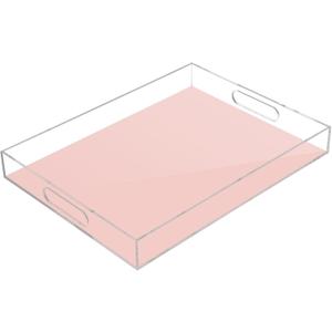 J JOYSAY Pale Pink Serving Tray with Handles Decorative Ottoman Tray Rectangle Acrylic Tray for Knitting Basket Crochet Accessories and Supplies