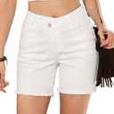 Sidefeel Women's Jean Shorts High Waisted Stretchy Raw Hem Denim Summer Shorts (White) Size 6 