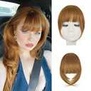 BARSDAR Human Hair Clip in Bangs - Real Human Hair Clip in Bangs for Women - Ginger Blonde French Bangs Extensions Fringe with Temples Real Hair Bangs Hairpieces - Golden Ginger Blonde