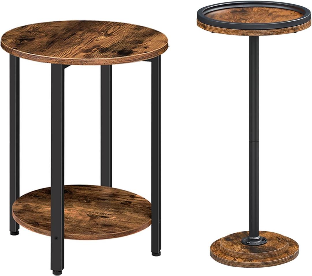 HOOBRO Round Side Table and Small Round Side Table Bundle, Sofa Couch Table with Storage Shelves, Drink Table, Martini Table, Pedestal Table for Living Room, Bedroom, BF58BZ01G1-BF168BZ01