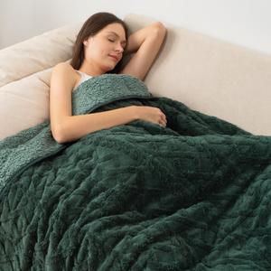 Wemore Weighted Blanket for Adults Twin Size 15 lbs, Dual Sided Soft Fuzzy Jacquard Sherpa Weighted Blankets for Sleeping, Cozy Fluffy Knitted Heavy Blanket for Couch Bed, Green, 60 x 80 inches